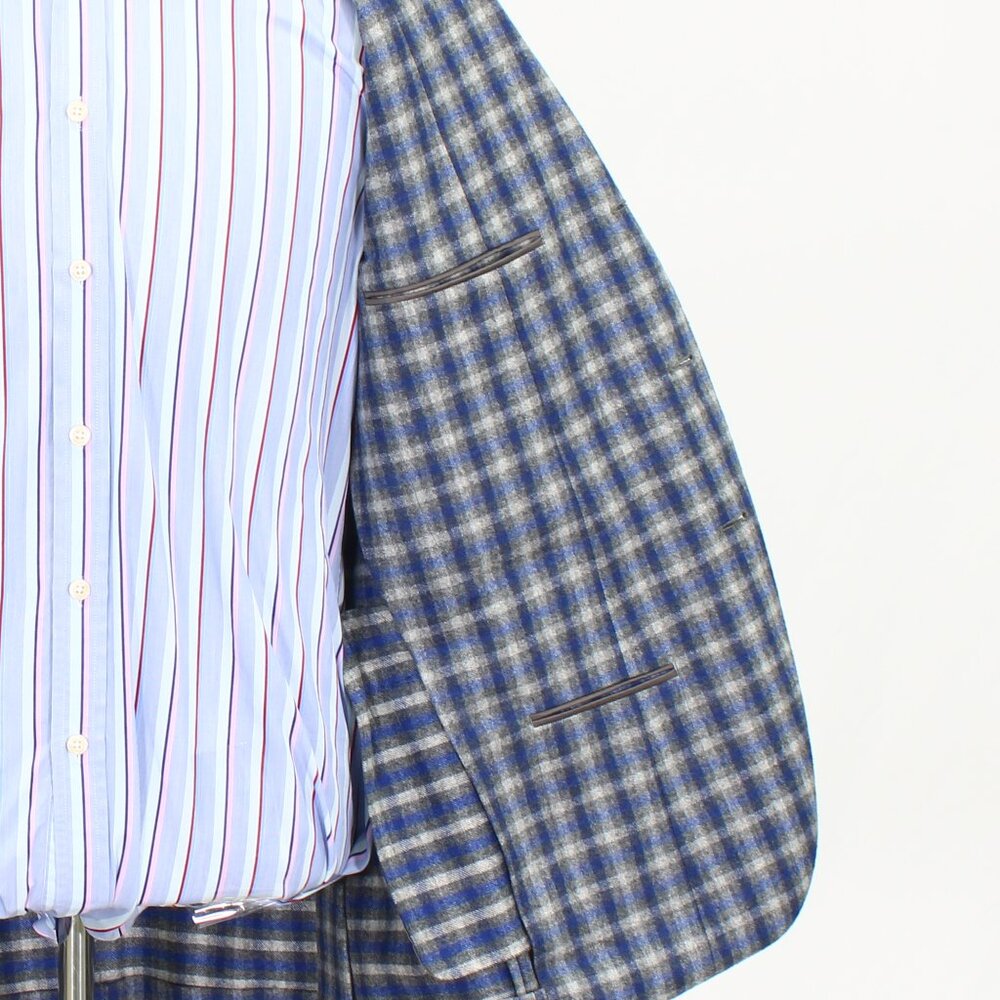 Caruso 42R Blue/Gray Check 3-Button Sport Coat Blazer Jacket T571 - Picture 10 of 11